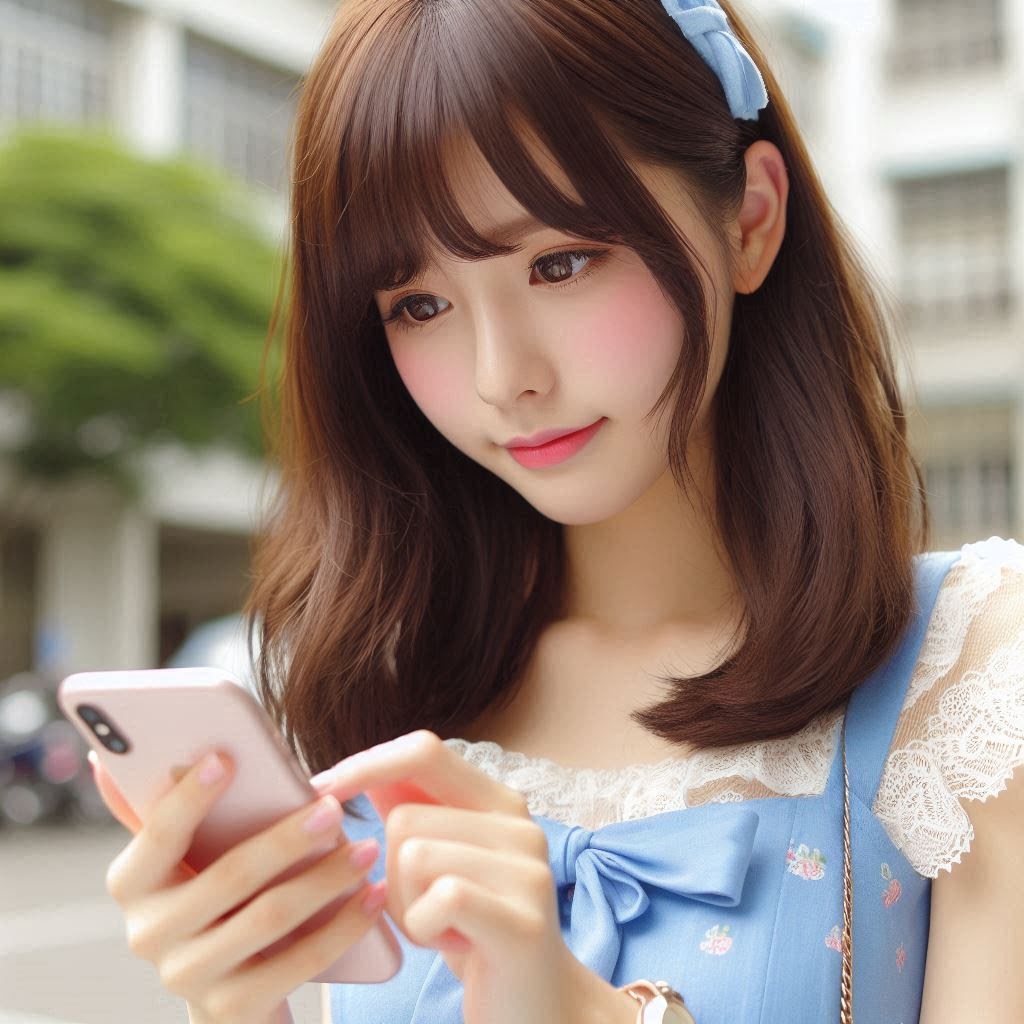 女生低頭看手機的示意圖