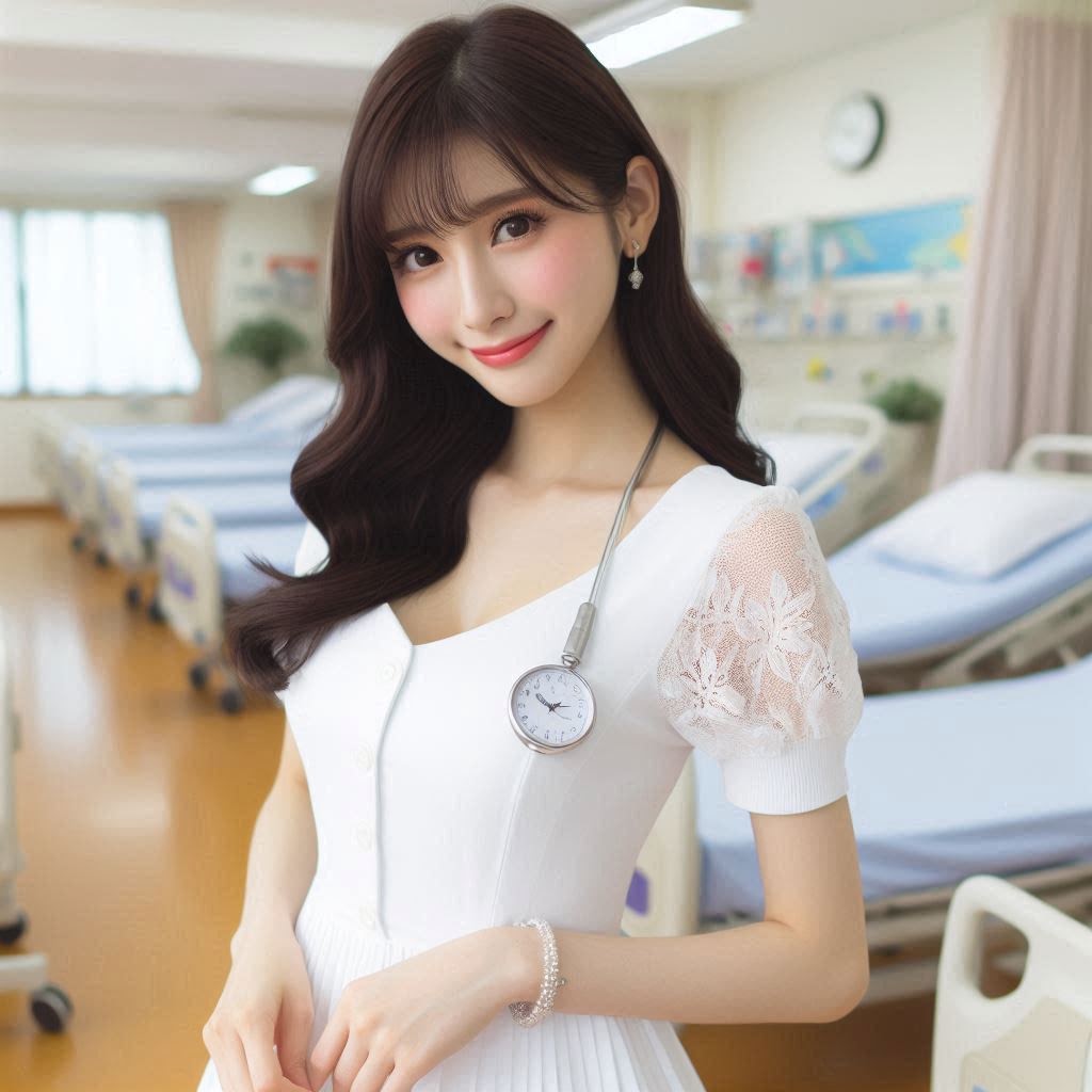 站在病房裡微笑的白衣女子插圖