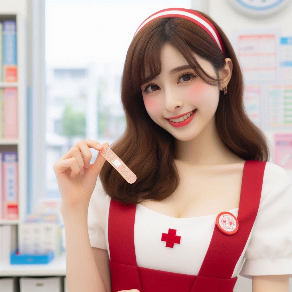拿著OK繃微笑的女子插圖