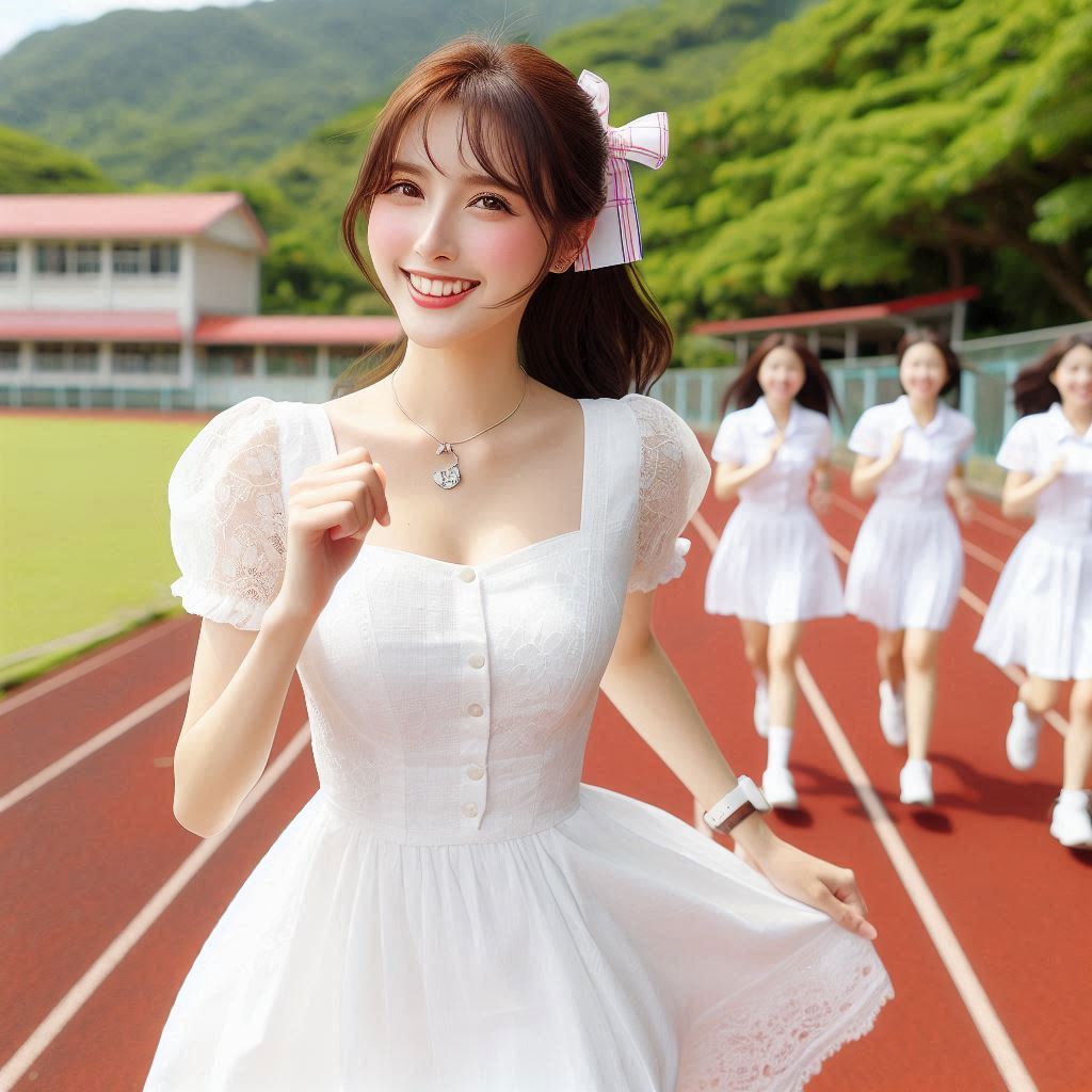 在紅色跑道上開心奔跑的女孩插圖